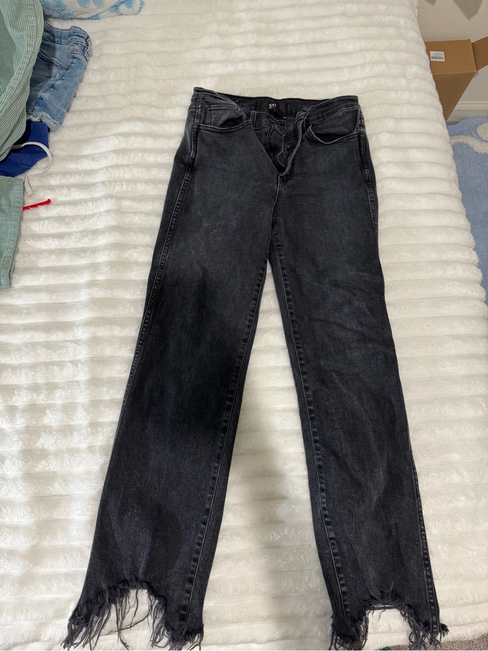 3x1 Black Frayed Hem Wide-Leg Jeans